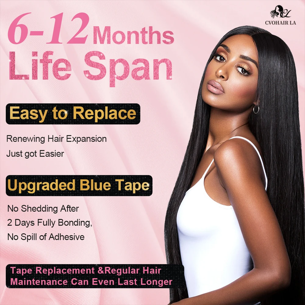 وصلات شعر ريمي مستقيمة للنساء السمراوات ، لحمة جلد غير ملحومة ، شريط غير مرئي طبيعي ، شعر بشري ، 50 جم ، 20 ~