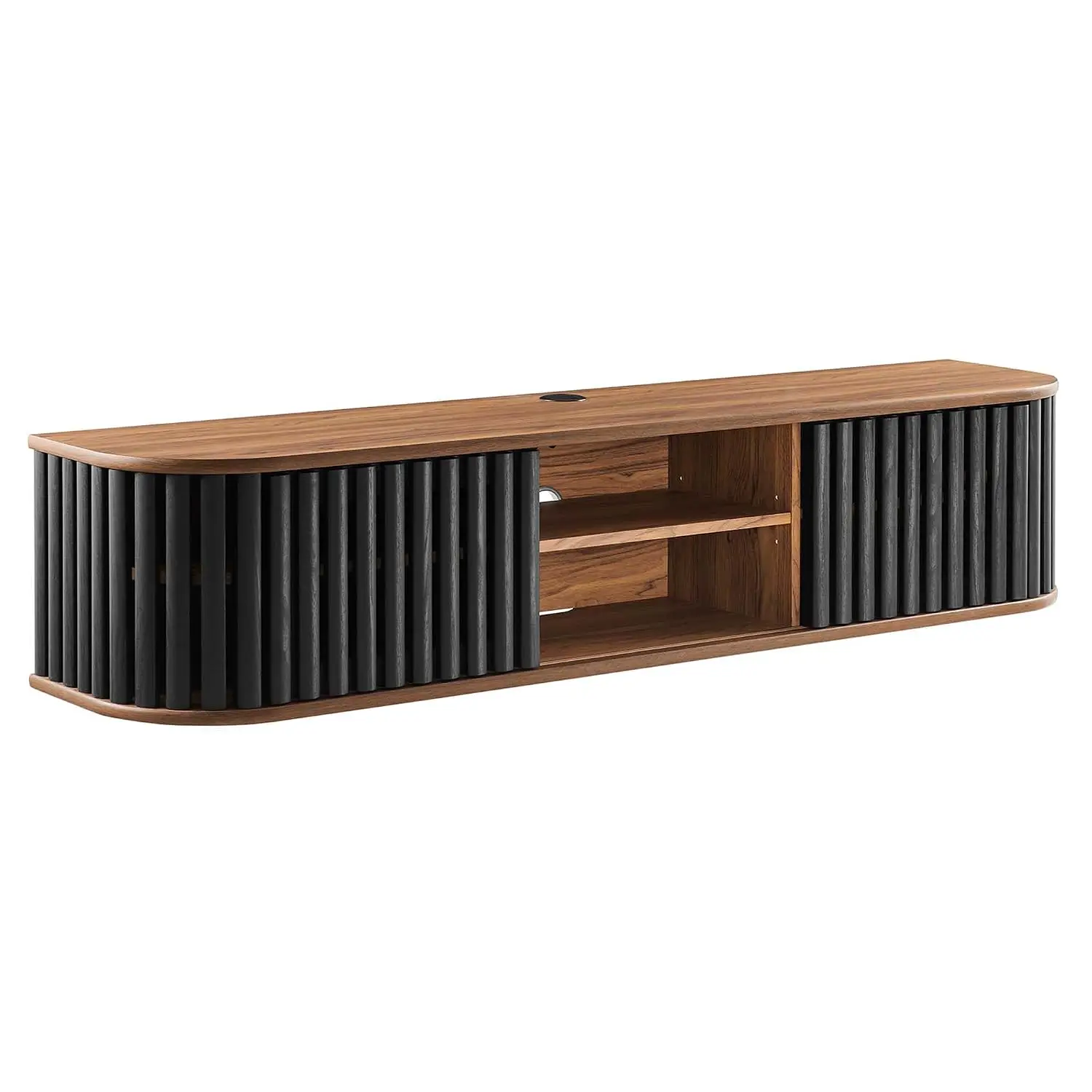 Wall-Mounted Wood TV Stand Floating Entertainment Center Storage Shelf For 70 Inch Screen, Walnut Black, Customized
