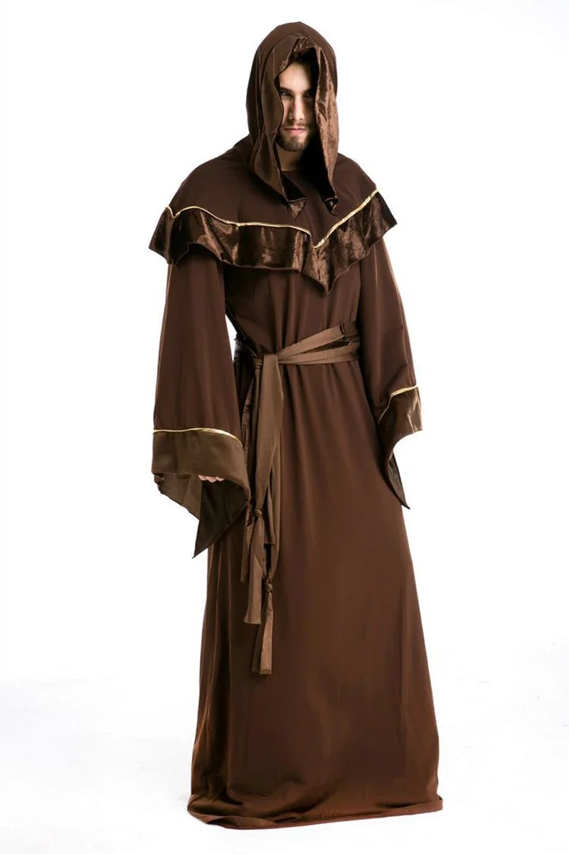 Homens Religioso Padrinho Mago Uniforme, Halloween Trajes, Medieval Mago Cosplay, Trajes de Mascote, Adulto Clérigo