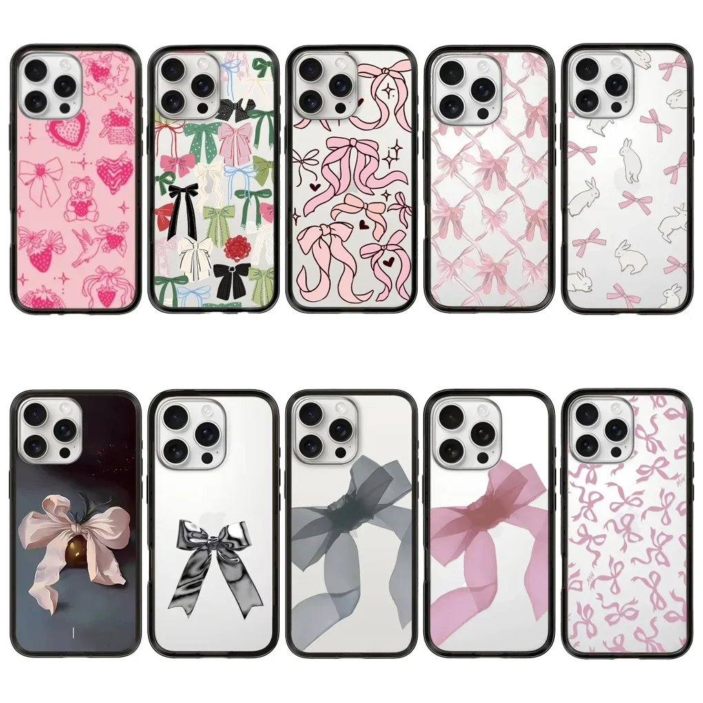 

Bowknot New Type Acrylic Border Letters iPhone 16 Pro 15 14 Pro Max Protective Case, Fits iPhone 16 Pro Max