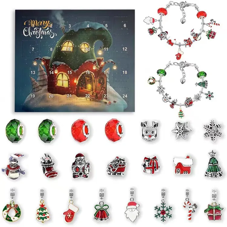 

Creative Christmas Bracelet Set Christmas Countdown 24 Calendar Advent Surprise Blind Box Christmass DIY Bracelet