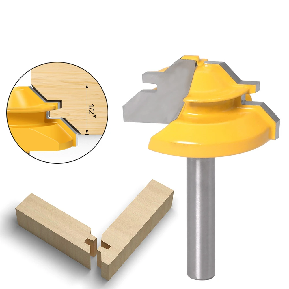 1PC 1/4 6.35MM 6MM 8MM Shank Milling Cutter Wood Carving Small Lock Miter Router Bit Anti-kickback 45 Degree Stock Tenon Cutter