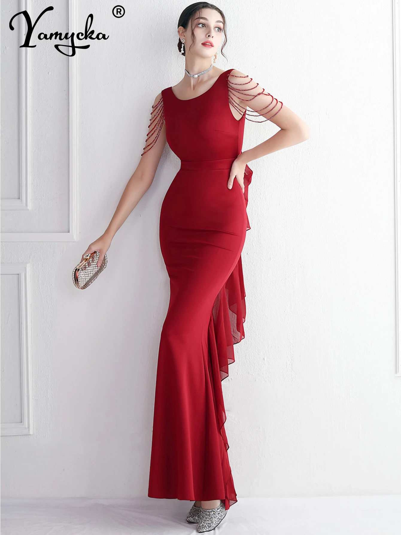 

Sexy backless rhinestone wedding prom long evening dresses women luxury chiffon birthday party maxi white summer dress vestidos