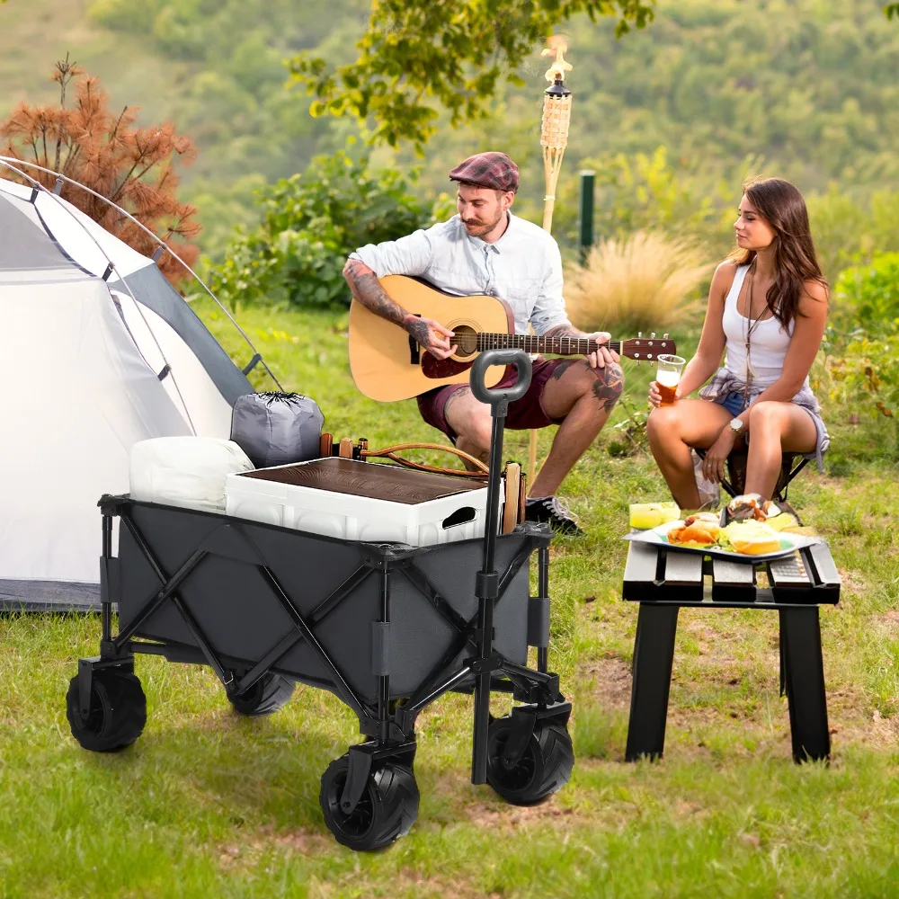 

Folding Wagon Cart Collapsible Outdoor Camping Heavy Duty Steel Frame With Wheel
