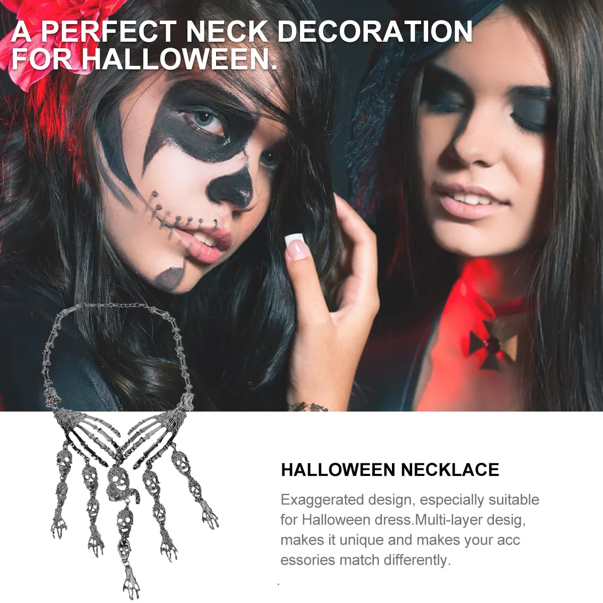 

Goth Skull Necklace Choker Necklaces for Women Horror Jewelry Tassel Bone Halloween Women's