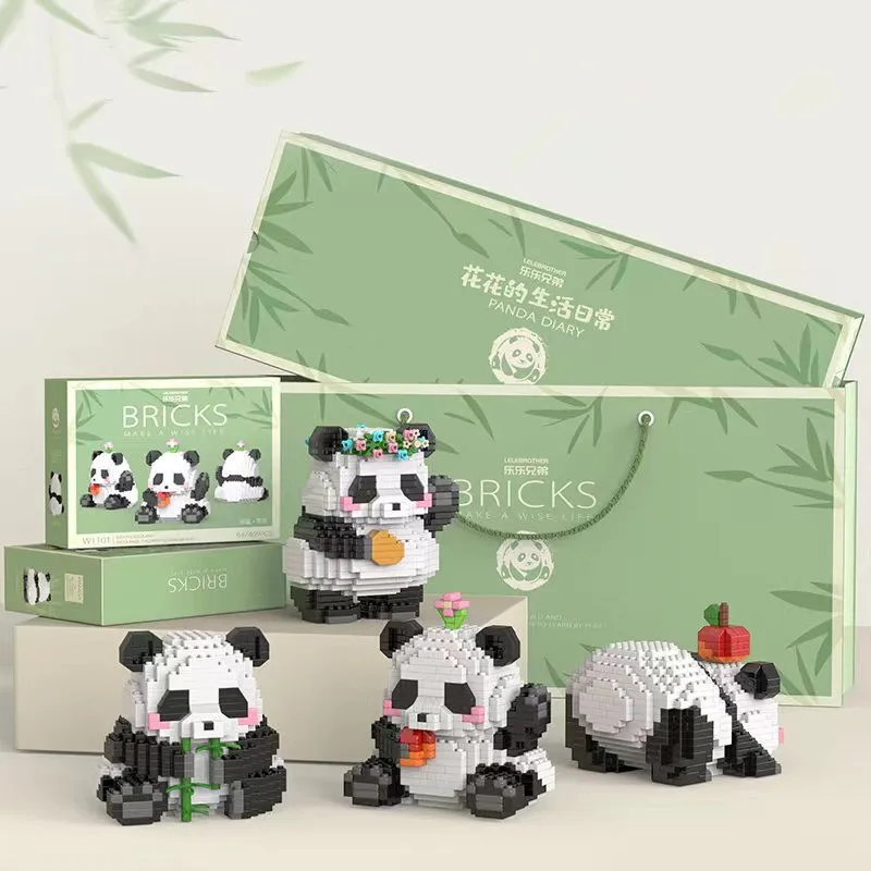 Kawaii Panda Series Micro Particle Building Block Creative Cute Animals DIY Assembled Bricks Toys For Chillren Christmas Gift