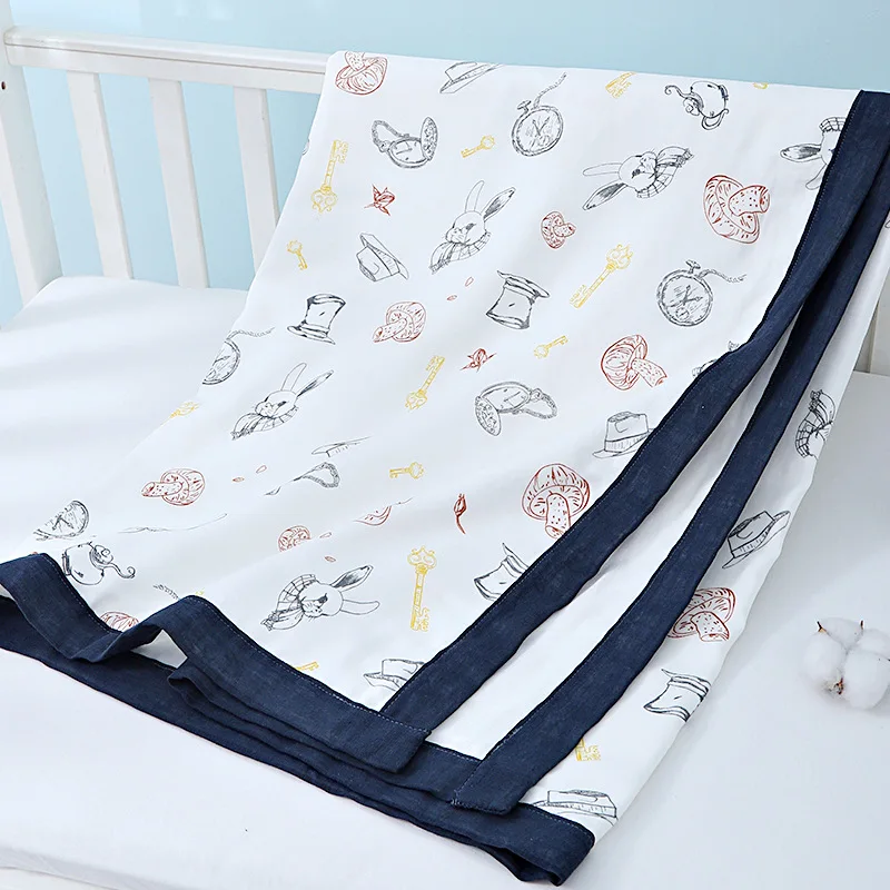 

150X120cm Super Soft Cotton Muslin Summer Kids Blanket,Toddler Blanket With Wide Trim,Kids Bath Towel, Baby Receiving Blanket