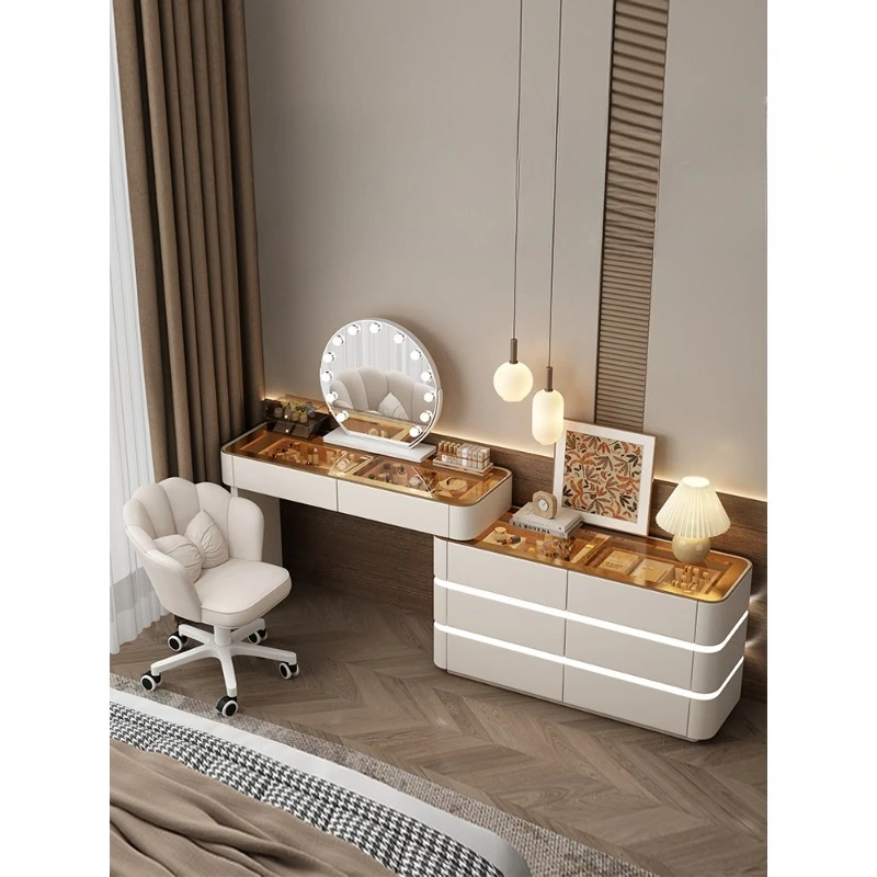 

Mirror dresser modern bedroom simple high-end feeling chest integrated makeup table solid wood bed tail