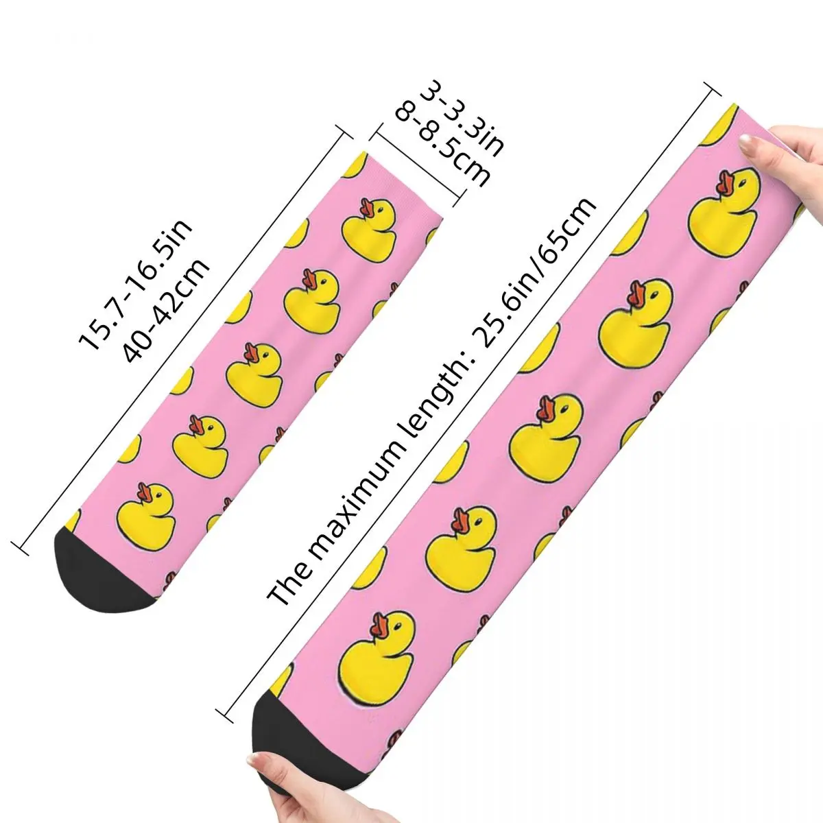 Funny Happy Sock for Men In Pastel Pink Vintage Rubber Duck Bath Toy Yellow Cute Quality Pattern Printed Crew Sock Seamless Gift