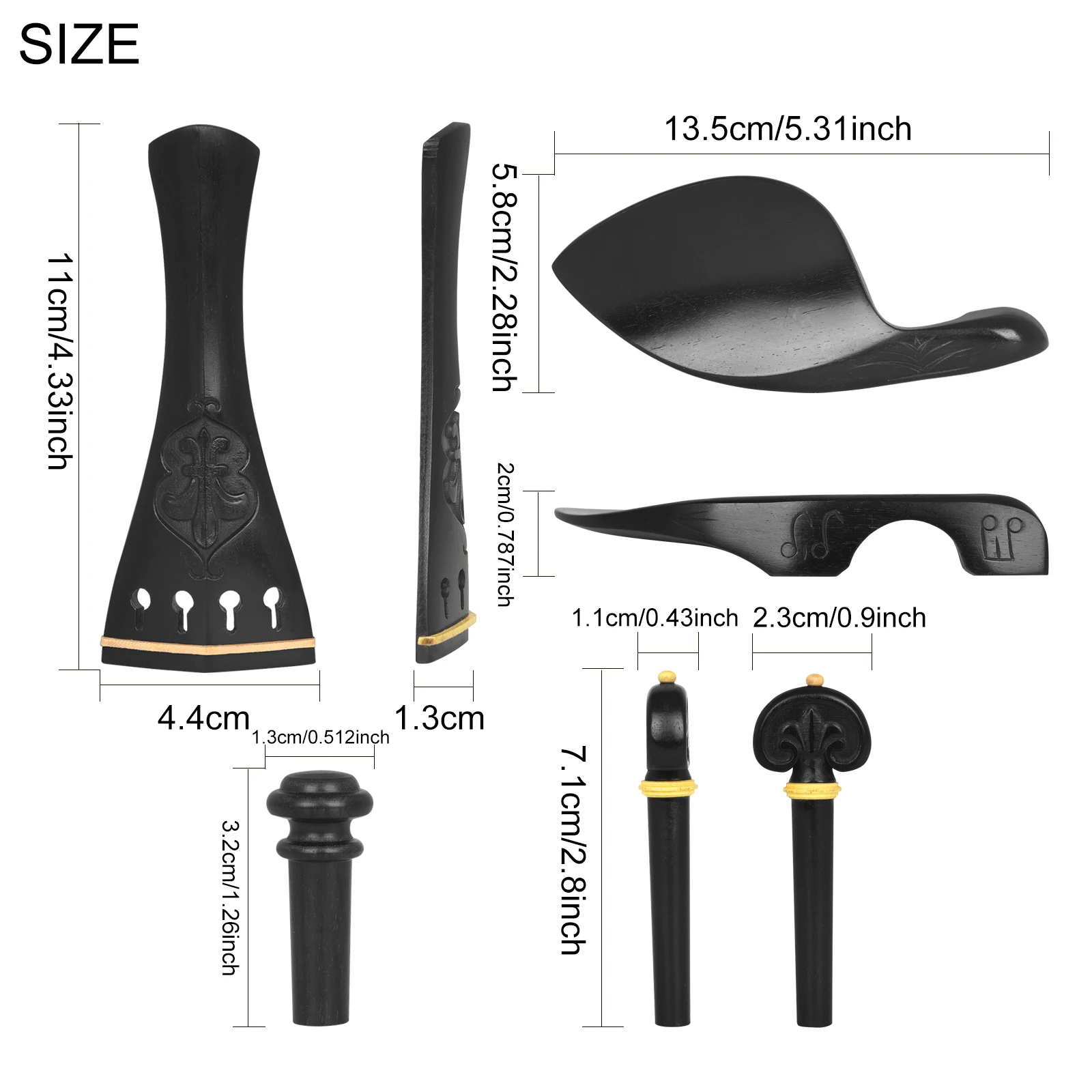 IRIN 4/4/3/4 Violin Tailpiece Ebony Carved Four Piece Set Pull String Board Chord Axis Tail Nail Chin Rest Violin Accessories