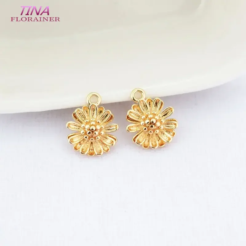 

6PCS 9.5*11.5MM 14K Real Gold Color Plated Brass Daisy Flower Charms Pendants Diy Jewelry Findings Accessories