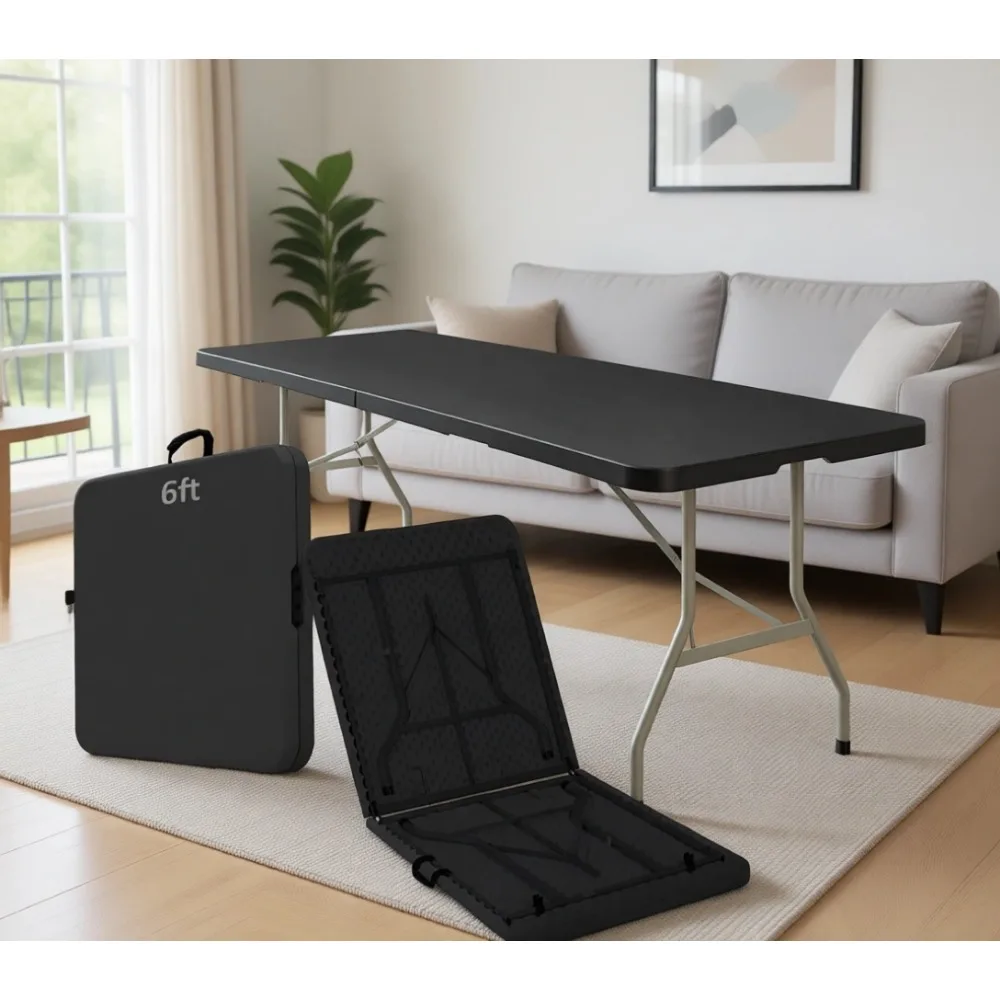 Black 6FT Folding HDPE Table with Carry Handle