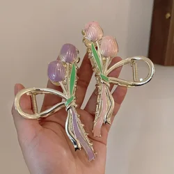 High End Minimalist Tulip Shaped Grab Clip 2024 Exquisite Women's Hair Accessories Fashionable and Beautiful Metal Shark Clip