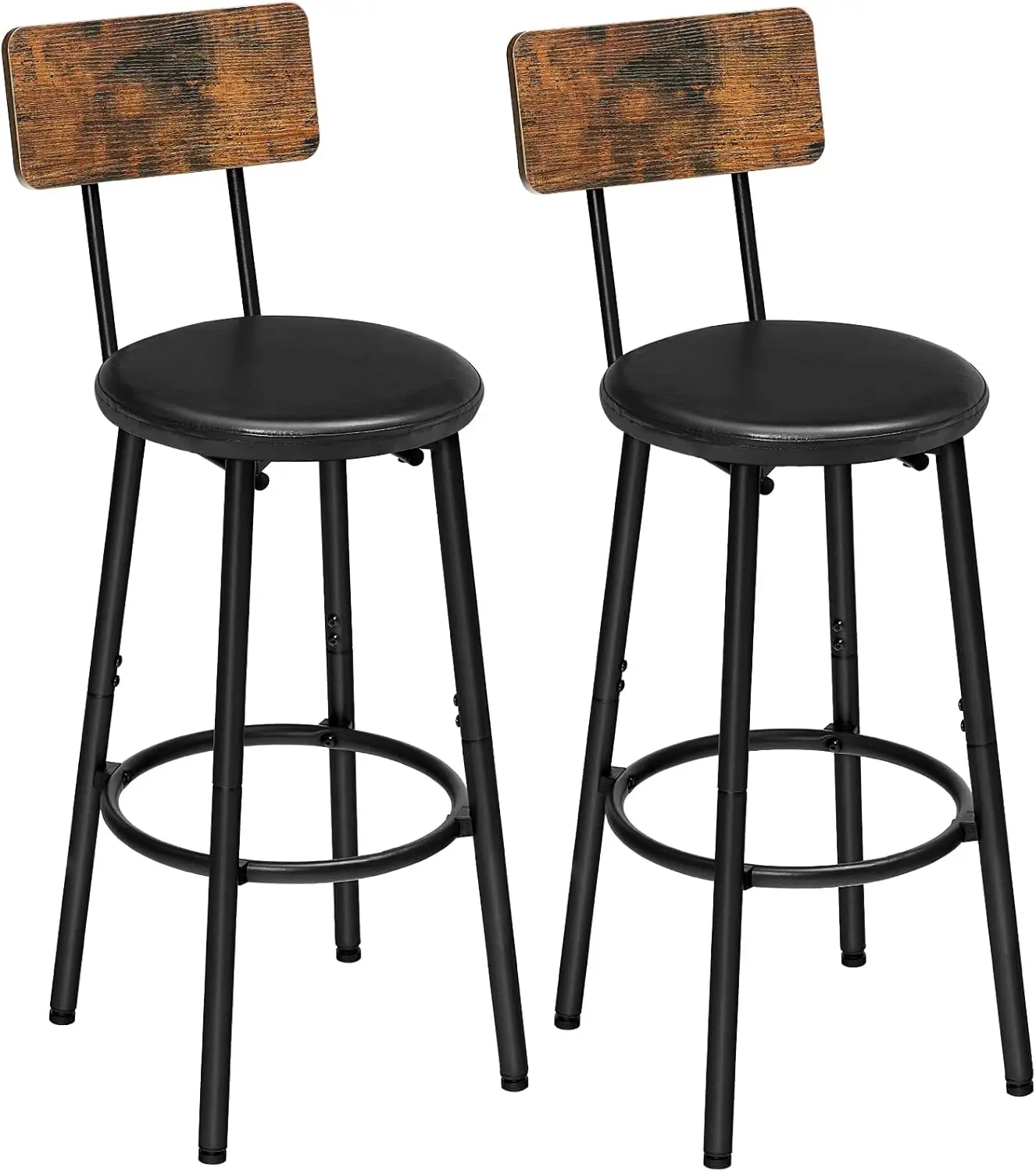 

Bar Stools, Bar Stools Set Of 2 With Pu Upholstered, Bar Chairs With Footrest And Back, 26"" Bar Stools For Kitchen Island,