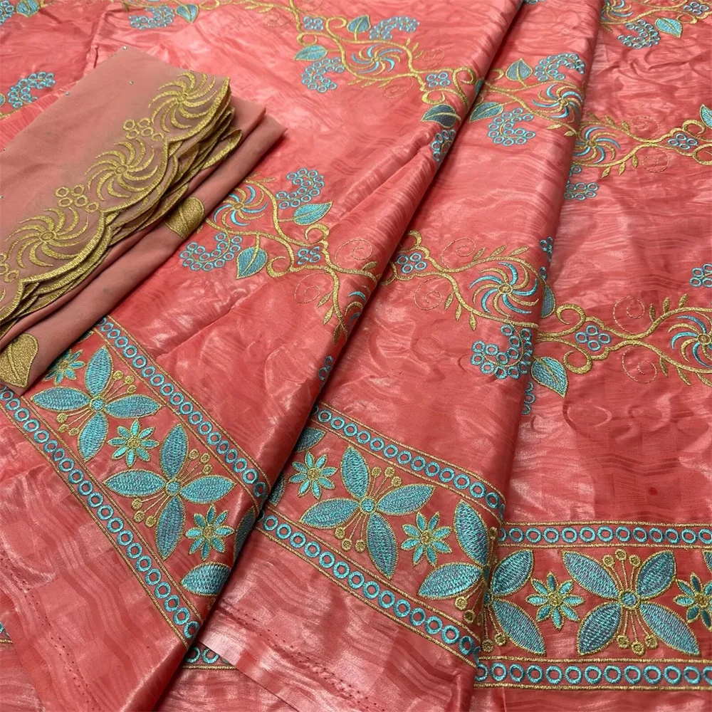 2026 Bazin Riche Fabrics African DIY Fabric High Quality Embroidery African Guinea Brocade Nigerian Gele Headtie 5+2 yards/lot