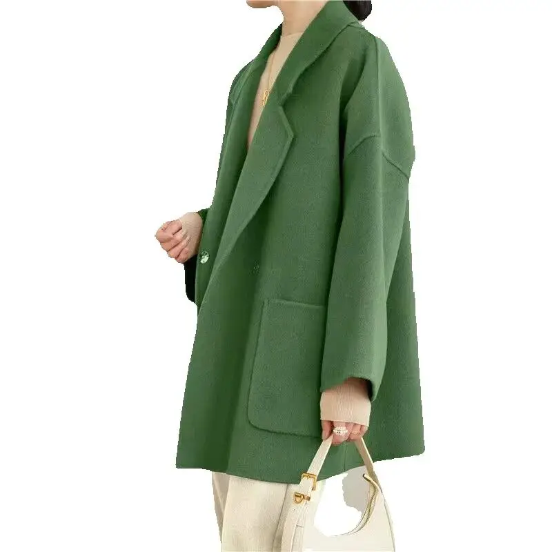 Manteau en laine et cachemire Double face pour femme, col de costume, haut de gamme, ample, à la mode, automne et hiver