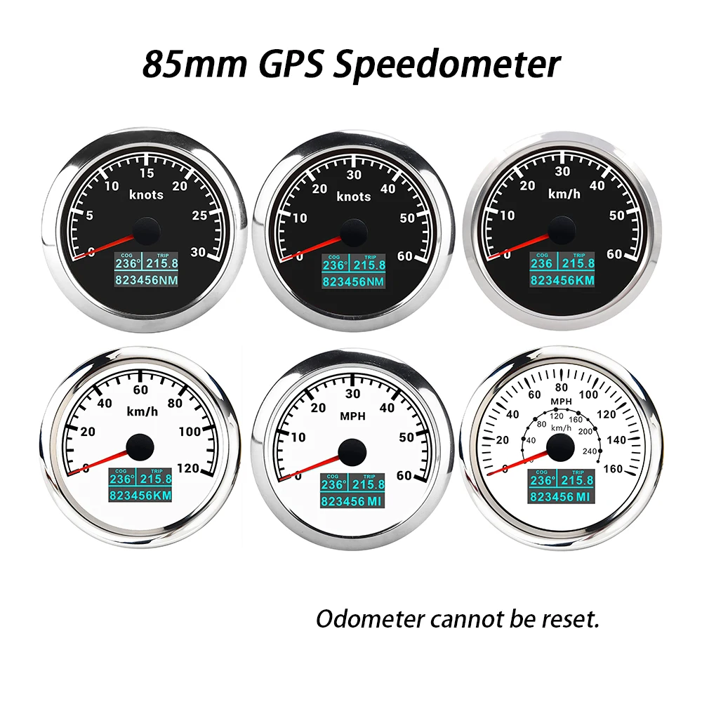 Rhaxel 85mm GPS Speedometer KNOTS KM/H MPH with COG TRIP Odometer with 7 Colors Backlight for Cars Truck Marine Boats