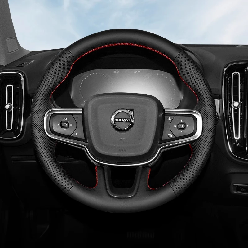 DIY Hand Sewing Car Steering Wheel Cover for Volvo V60 S60 XC40 XC60 XC90 Genuine Leather Interior Braid Non-slip Breathable