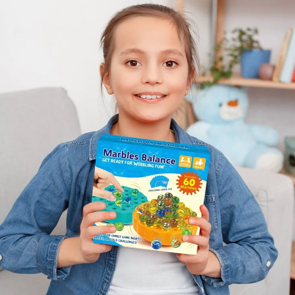 Juego de equilibrio de bolas de canicas coloridas, entrenamiento de coordinación mano-ojo, interacción entre padres, juguetes educativos de matemáticas Montessori, 60