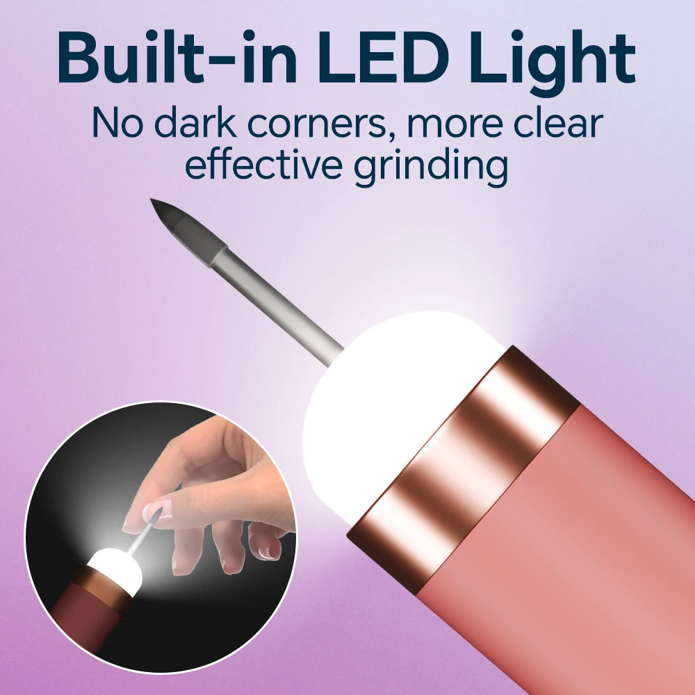 مجموعة مبرد مثقاب أظافر كهربائي 2 في 1 مع ضوء LED، مجموعة ماكينة أظافر محمولة قابلة لإعادة الشحن عبر USB لتلميع الأظافر وأظافر جل #3