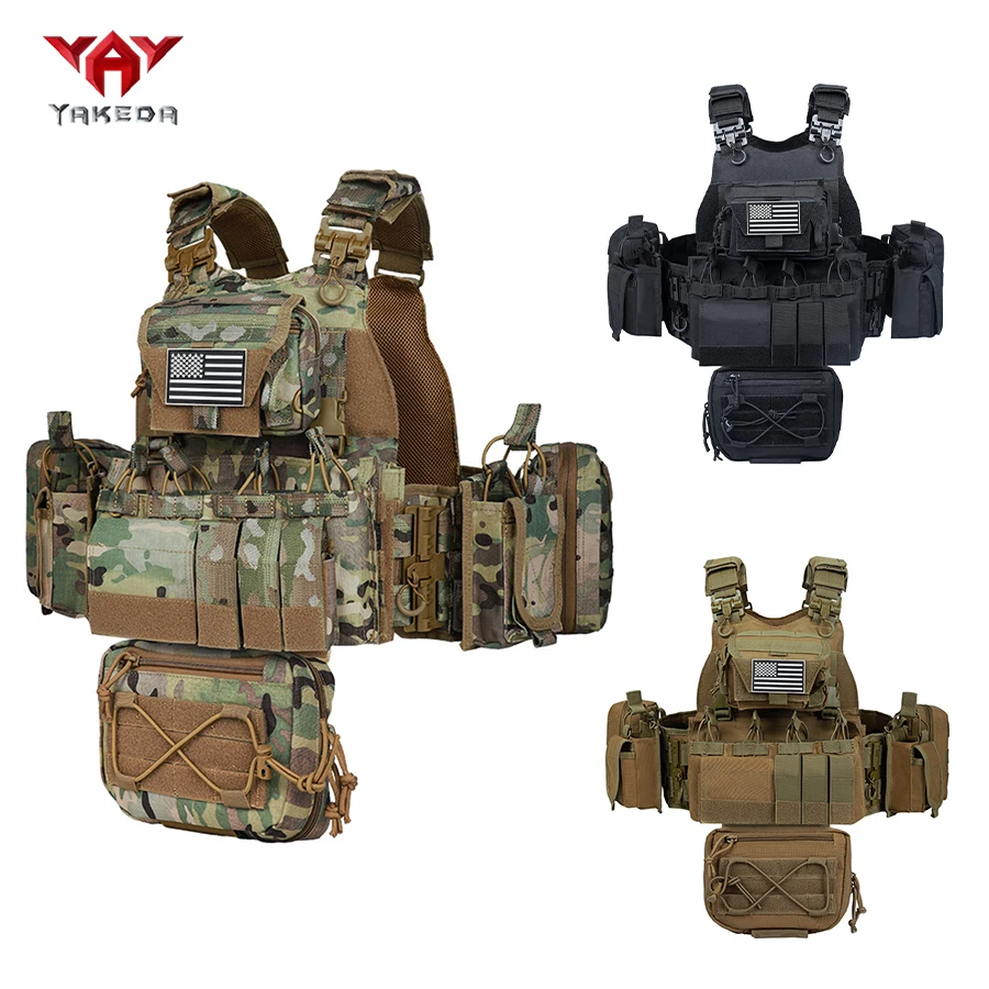 

YAKEDA modular quick release outdoor camouflage vest with multiple accessories, partitioned storage, replaceable front panel