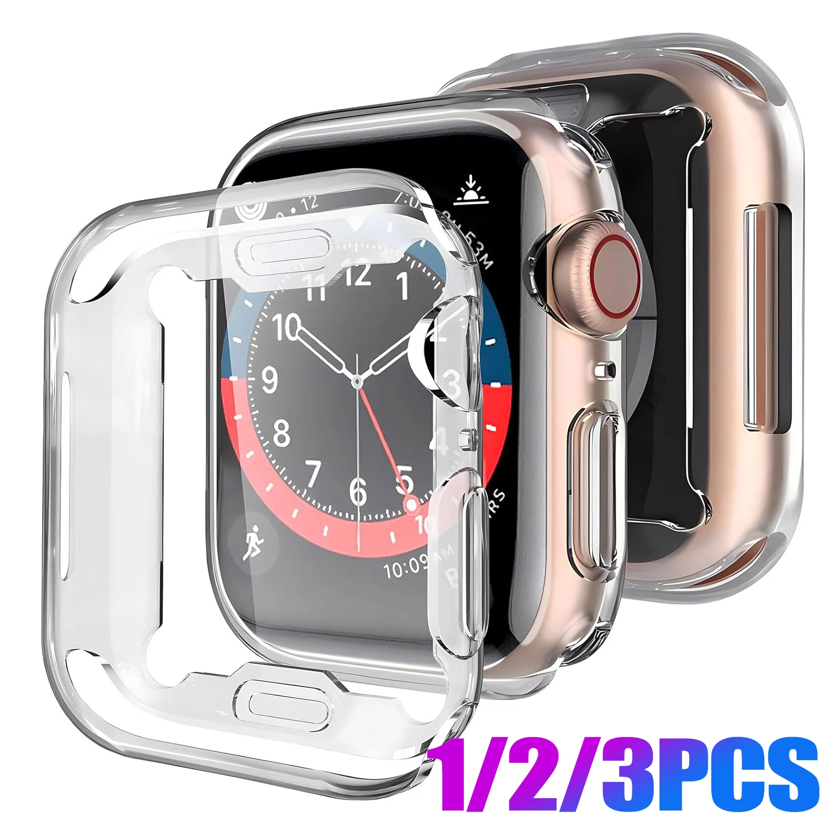 

1-3 шт. чехол для Apple Watch 9 8 7 6 5 4 3 Ultra 2 1 защитная пленка для экрана, прозрачная крышка, мягкий бампер из ТПУ серии 49 45 44 42 41 40 38 мм