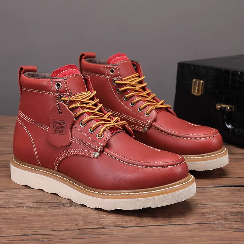 New High Quality Goodyear Men Ankle Boots Autumn Winter Cow Leather Business Tooling Motorcycle Boots Vintage British Shoes