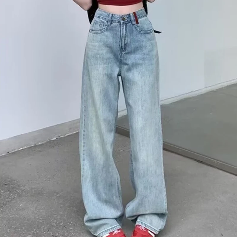 Fashionable Embroidered High-waist Wide Leg Jeans For Women In 2024 Spring And Autumn Seasons Loose Slim And Floor Length