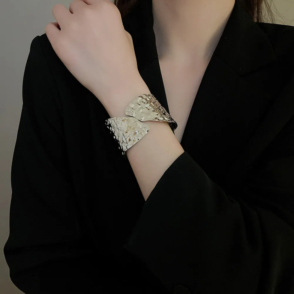 Simple Iron Wide Open Bangle Leaf Gold Silver Cuff Bangles Exaggerated Minority Design Exaggerated Bracelet Decoration