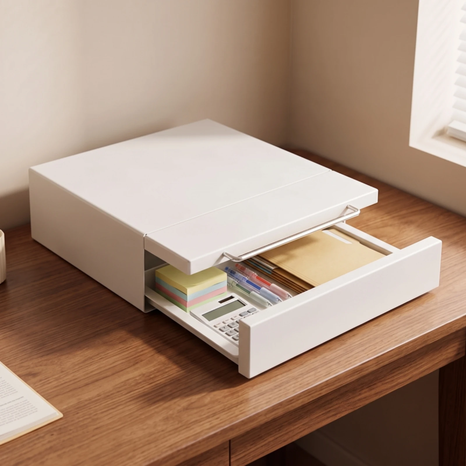 Desk Printer Stand with Drawers Space-Saving Printer Shelf with Drawer Desk Organizer Shelf Compact Minimalist for Professionals