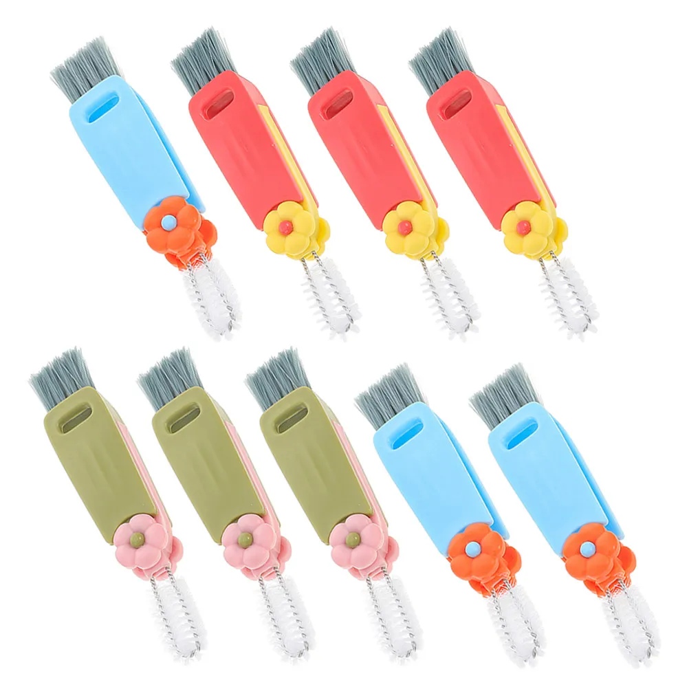 9Pcs Multifunctional Baby Bottle Cleaning Brush Flower Shape Cup Lid Cleaner Portable Small Bottle Cleaning Tool