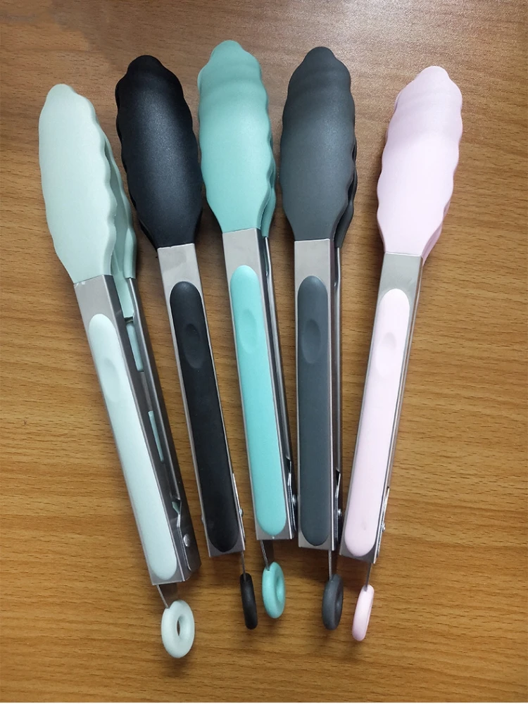 9 Inches Food Grade Silicone Creative Non-Slip Silicone Bread Tong Serving Tong Kitchen Tools BBQ Tools Accessories