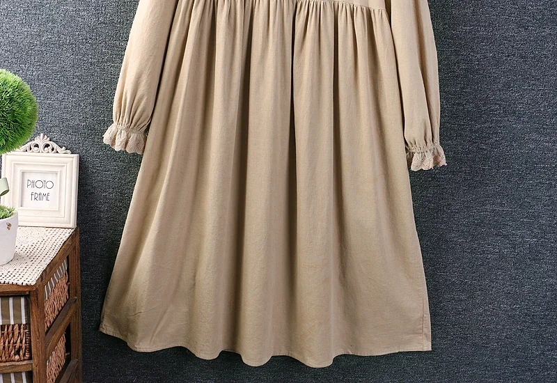 Primavera autunno dolce pizzo ricamo colletto abito in velluto a coste donna manica lunga Casual abiti Midi Vintage