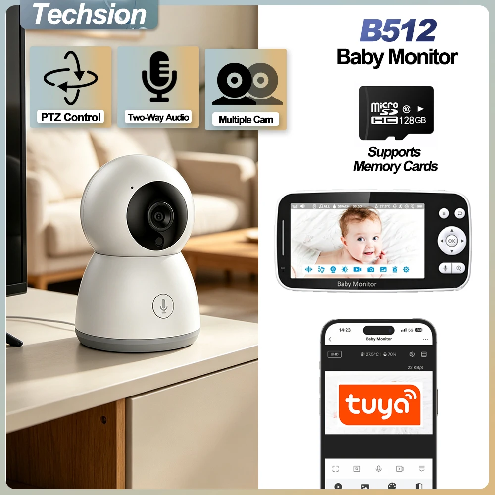 B512 Dedicated Camera 5 Inch Tuya Smart Video Baby Monitor Nanny Camera 2-Way Talk Night Vision Video Record Security Monitor