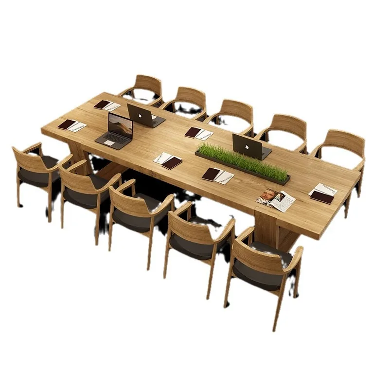 

All solid wood conference, log large board type long American desk, boss reception reading table and chairs