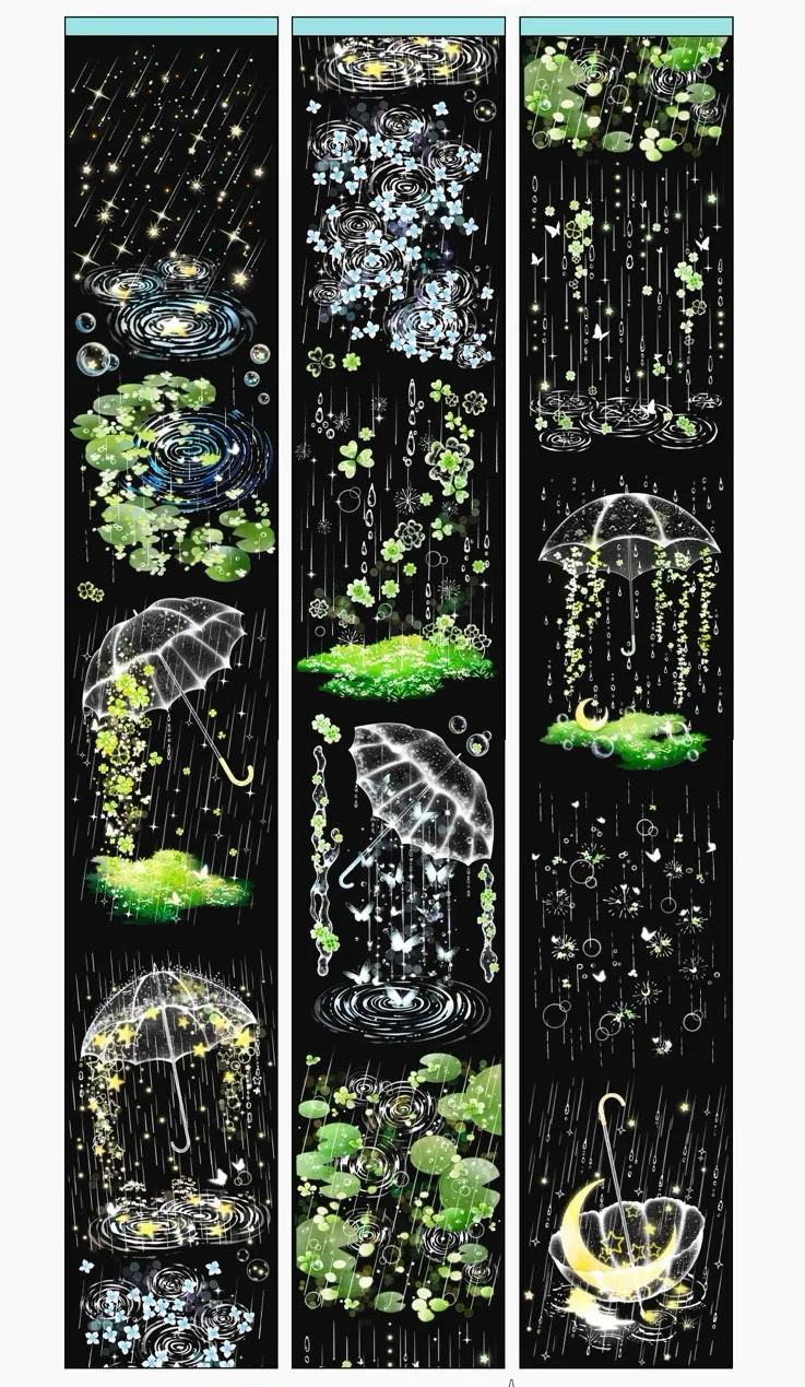 

3.25 Washi Pet Tape 1 Loop Green Shiny Light Umbrella Raindrop Green Journaling Polco Decorating