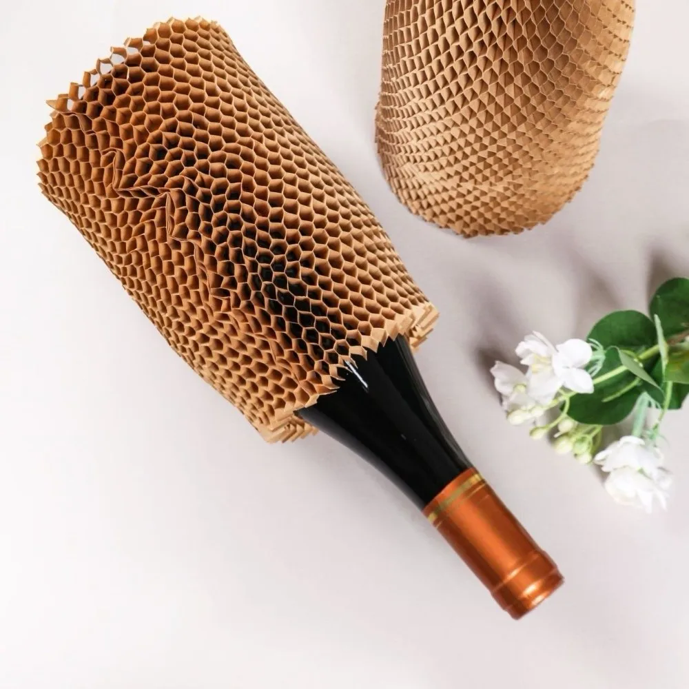 

Защитный чехол для винных бутылок из коричневой 3D-бумаги с сотовой структурой, суперэластичный буферный чехол для ваз, для хранения вина