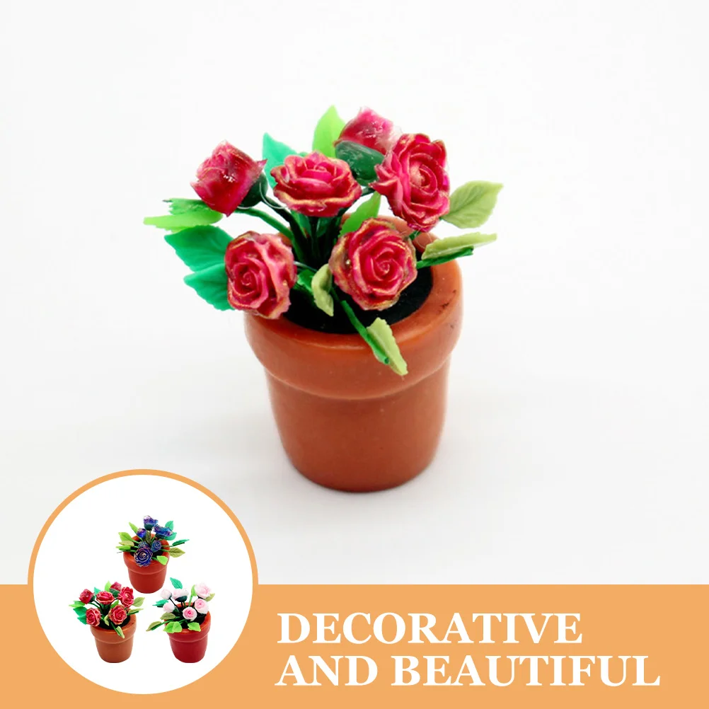 

3 Pcs Miniature Decor Imitation Bonsai Ornaments Tiny Fake Flower Pot Resin Potted Plants Figurines Gardening Landscape Prop