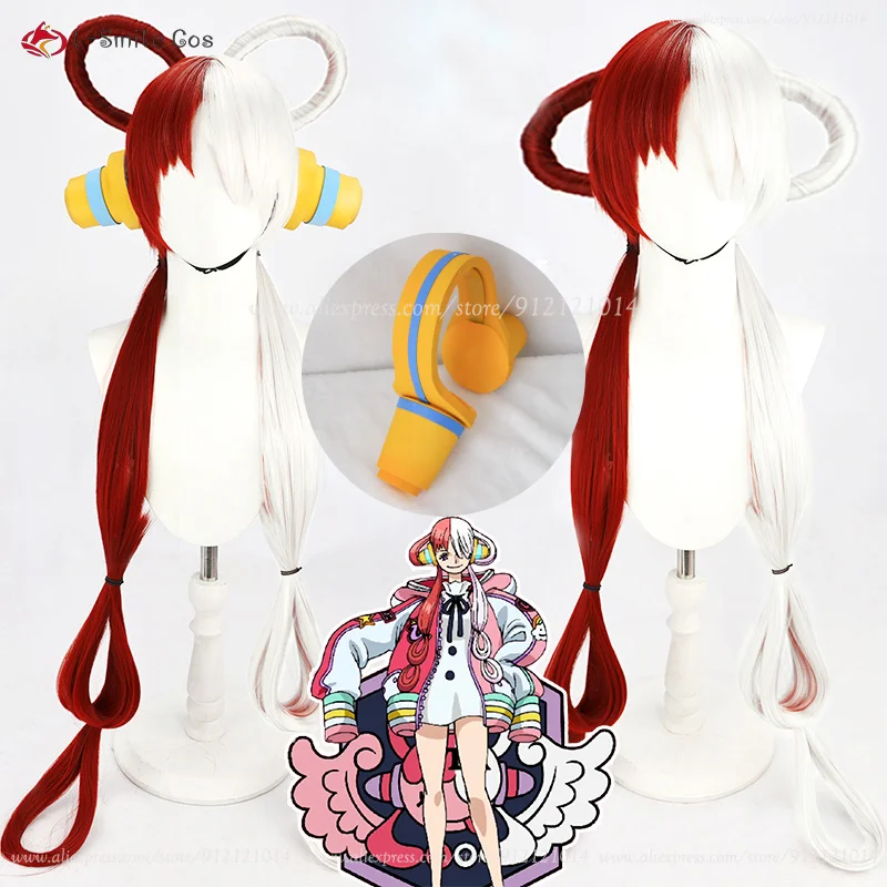 

Anime UTA Cosplay Wig RED UTA 100cm Long Half Red Half White Wigs Headphone Red Songstress Party Women Girl Cos Wigs + Wig Cap