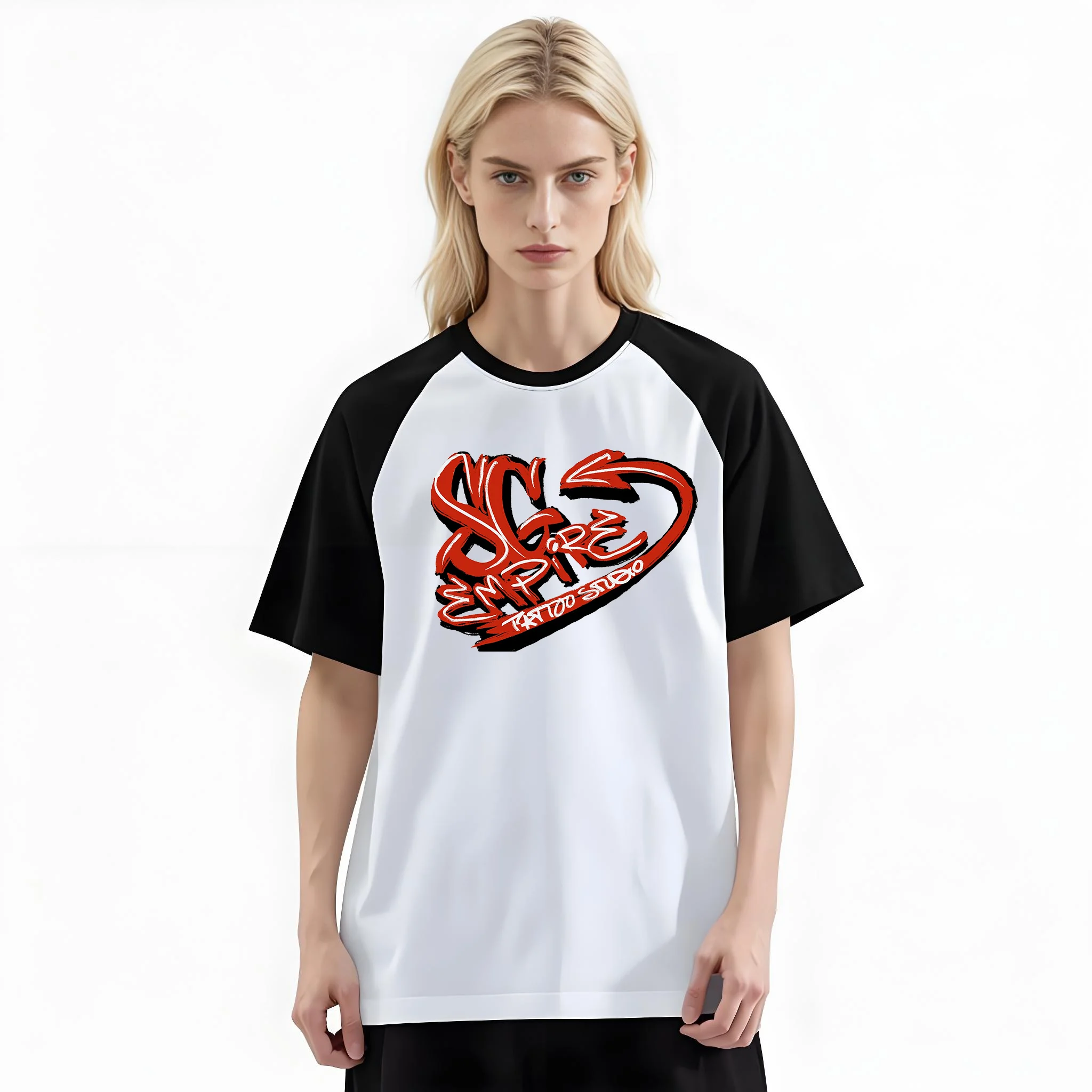 Women'S Fashion Raglan Sleeve T-Shirt, Screw Heart Red Curvy Letter Printed, Summer Casual Comfortable Tee, Women'S Everyday Short-Sleeve Top