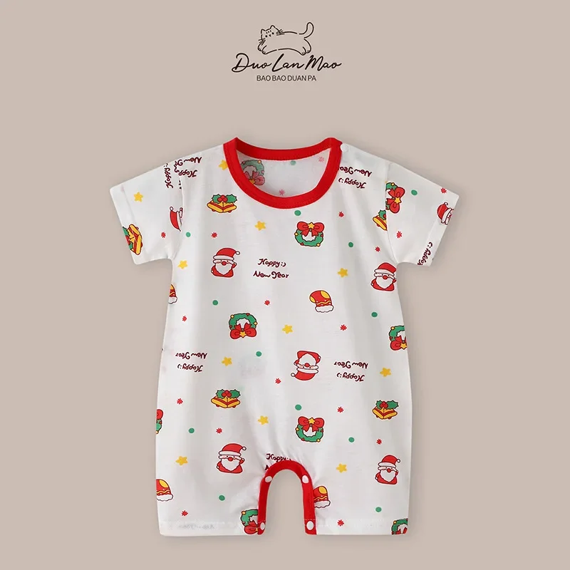 Baby First Christmas Costume Newborn Baby Boys Girls Thin Rompers Infant Short Sleeve Bodysuit Toddler Jumpsuit