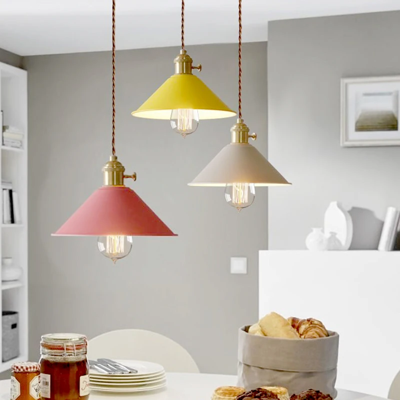 Nordic Macaron Colorful LED pendant light Simple wrought iron luminaria indoor livingroom bedroom pendant lamp home decor lustre