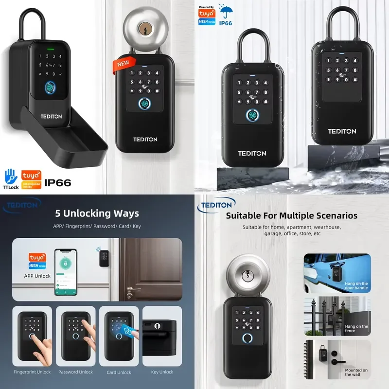 2026 Tediton Waterproof IP66 Ttlock Smart Key Storage Boxes Finger Print Code Lockbox Entry Safe Key Box Lock Box for House