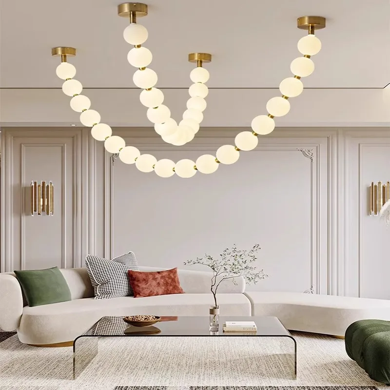 Modern U-Shaped Chain Globe Ceiling Lamp Multiple Frosted Glass Balls Minimalist Suspension Lighting Bar Restaurant Hallway