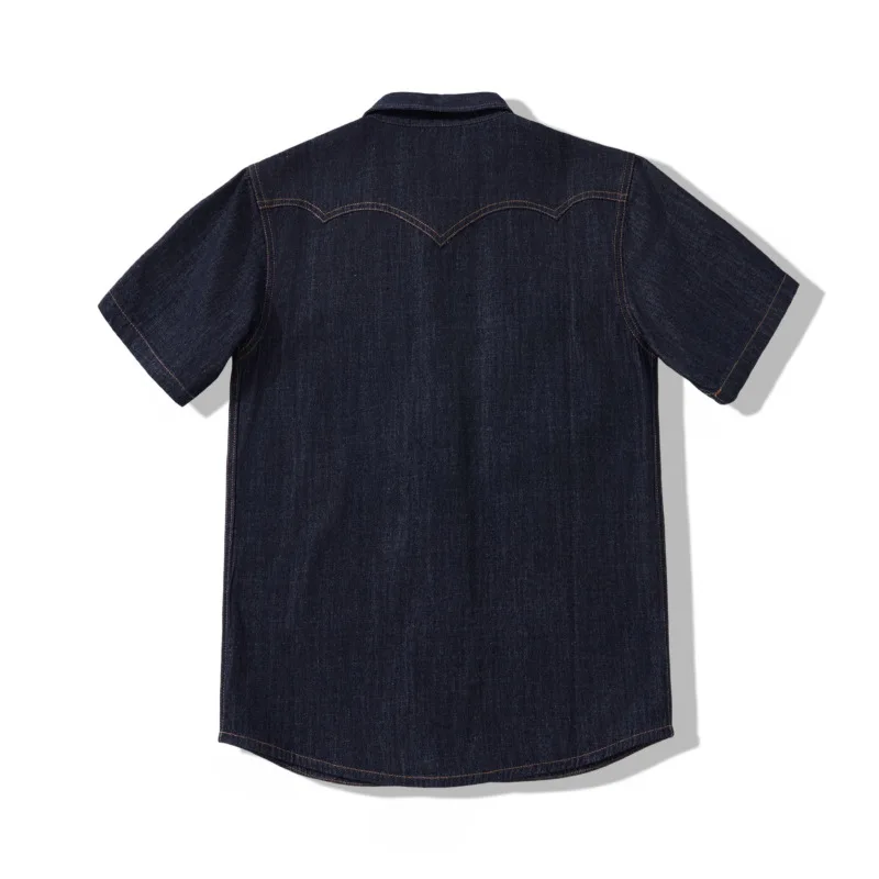 OKONKWO Retro Pearl Button Original Washed Bamboo Joint Western Cowboy Shirt, Cody Short Sleeve Shirt