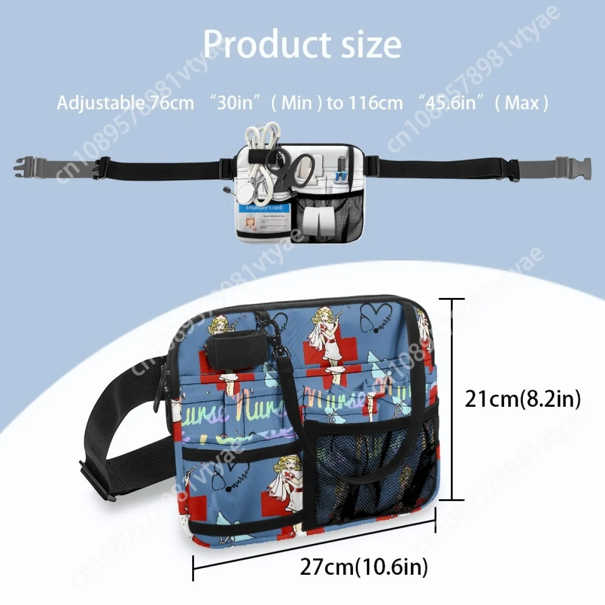 Female Bag Drop Ship Cartoon Nurse Print Multi Pocket Waist Bag Adjustable Fanny Pack Emergency Medicine Bandage Storage 2023