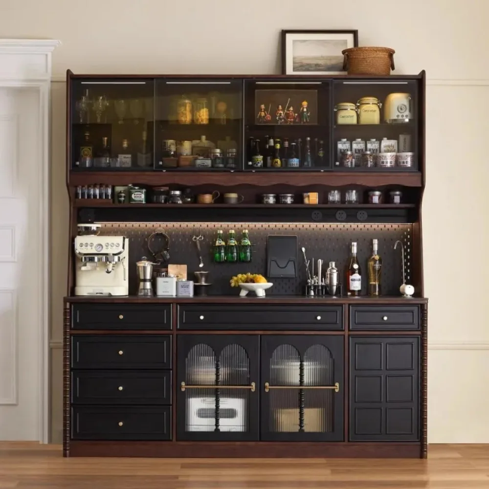 

French solid wood dining side cabinet, household living room black wall integrated high cabinet