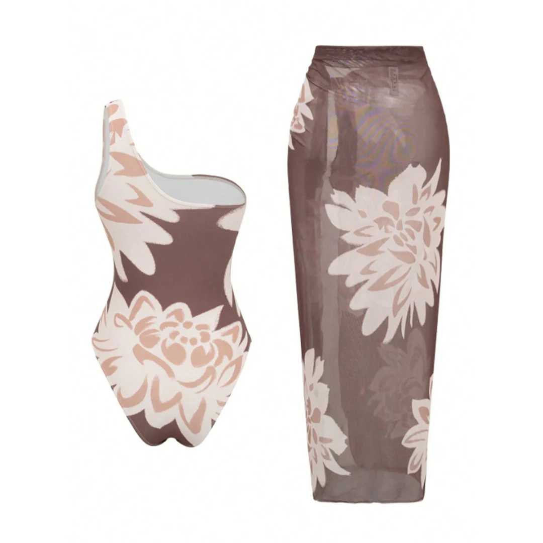 S - XL Neu mit Rock, bedruckt, One-Shoulder-Badeanzug für Damen, einteiliger Badeanzug, weiblich, hoher Beinausschnitt, Badeanzug, Badebekleidung, Schwimmanzug V8017 – Detail 3