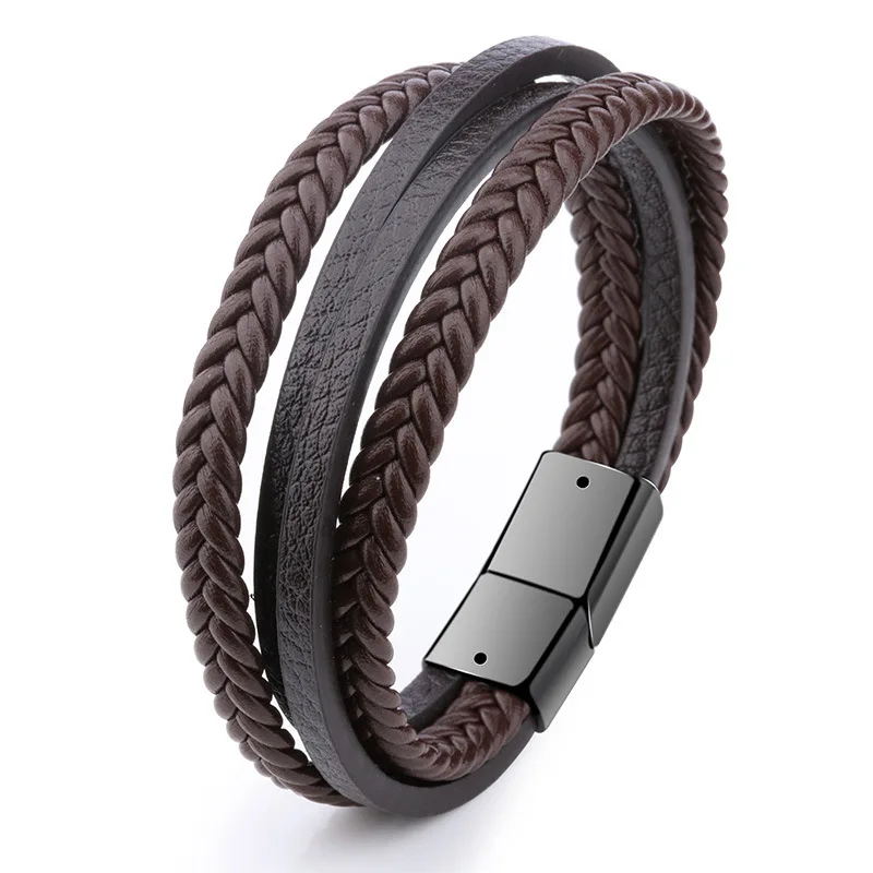 Original trinkets men's jewelry handmade braided leather rope bracelets popular diy alloy magnetic clasp leather bracelet image 4
