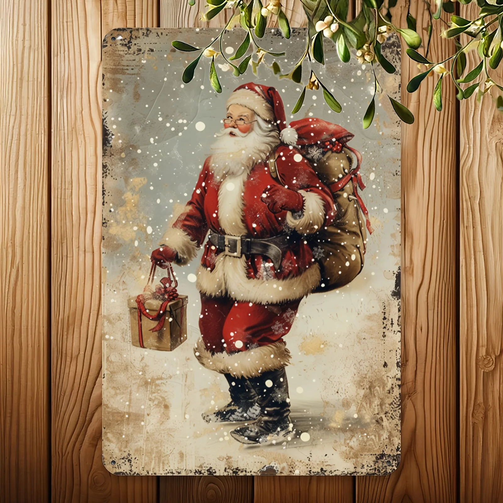 Vintage Santa Claus Metal Tin Sign for Room Decoration, Iron Wall Art, Festive Home and Bar Decor, Vintage Christmas Gift Design